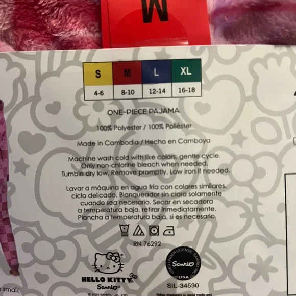 HELLO KITTY Women's One-Piece Pajama, ADULT MEDIUM 8-10, New - Picture 4 of 5